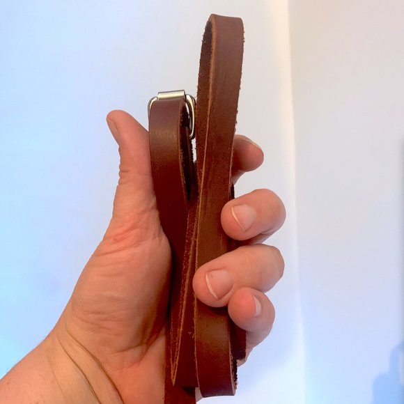 Thin Leather Belt - Mahogany Brown - silver hardware - Picture 4 of 5